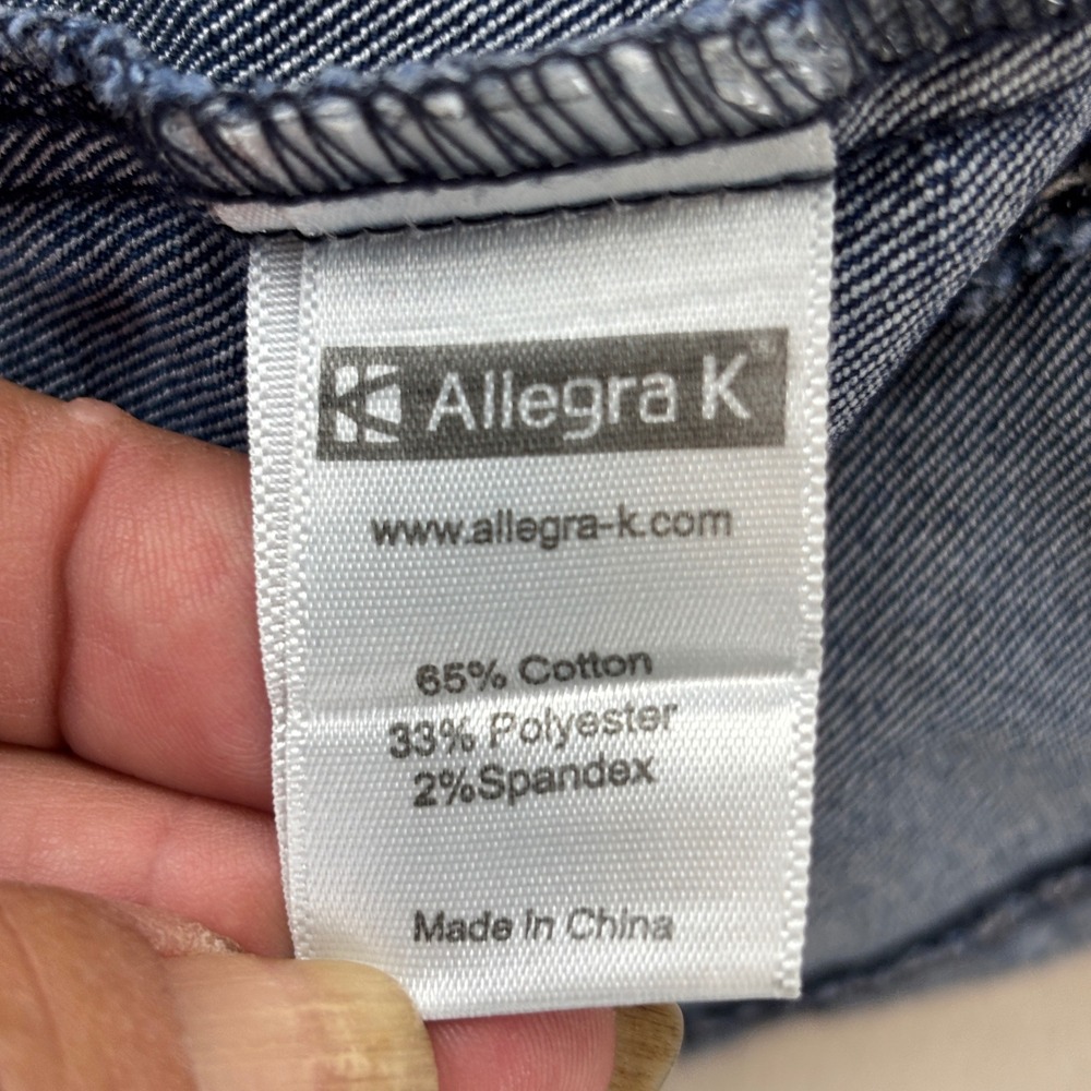 Allegra K Denim Jacket Women XL Dark Blue Cropped Stretch Button Front Trucker - Picture 6 of 6